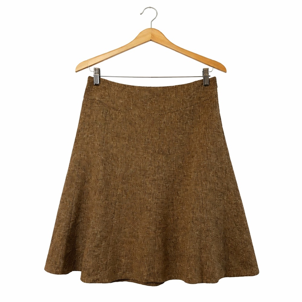 Halogen Tan Tweed A-Line Skirt Size 4 Classic Preppy Office Chic Luxe Cute
